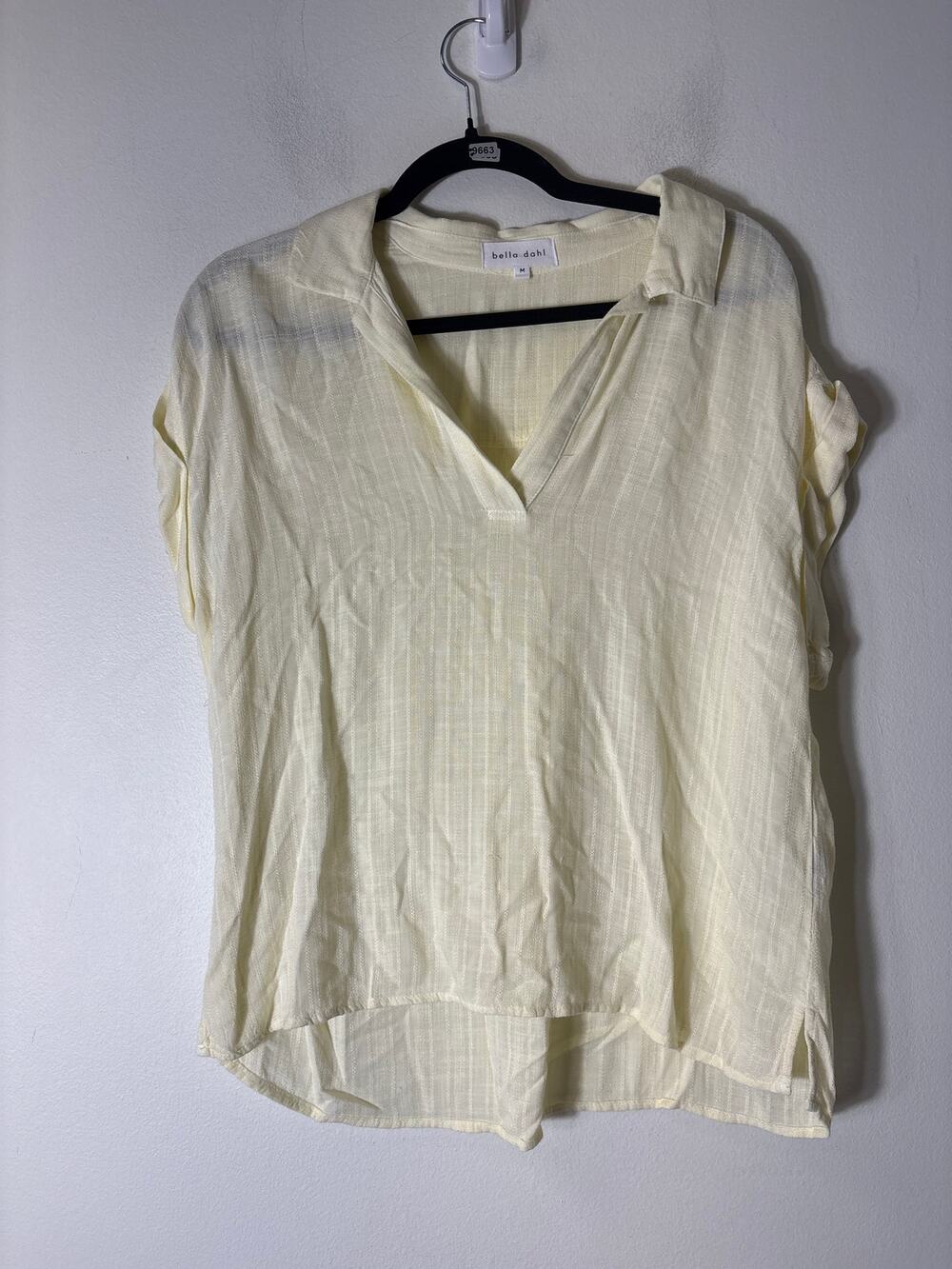 Bella Dahl Yellow V Neck Cuffed Sleeve Top Sz M